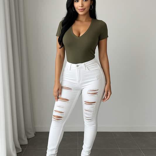 Cotton Denim Pencil Pants