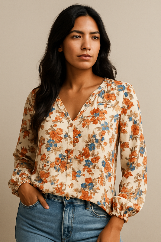 Floral V-Neck Chiffon Blouse