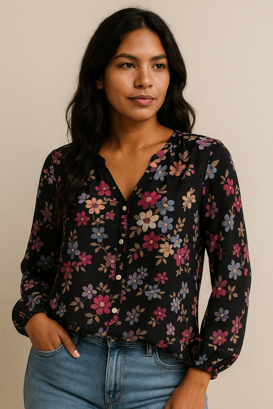 Floral V-Neck Chiffon Blouse